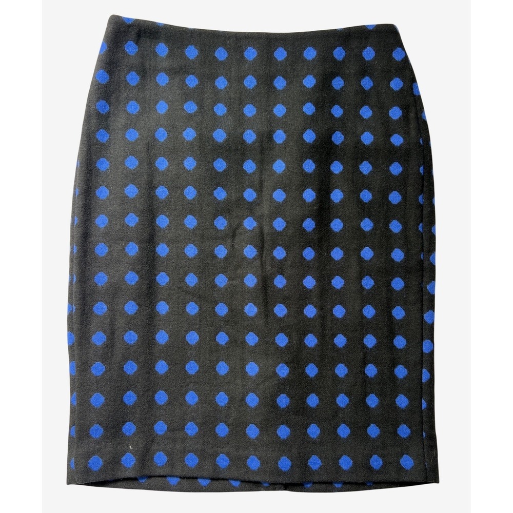 Talbots Womens Wool Blend Polka Dot Pencil Skirt Black Blue Lined Size 4 NWT